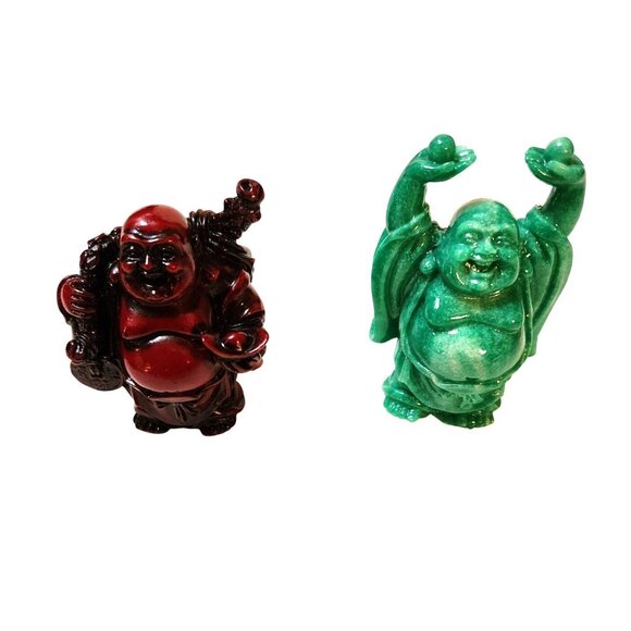 Laughing Buddha Figurines Set Of two Resin Statues Gift lucky spiritual - Picture 2 of 3
